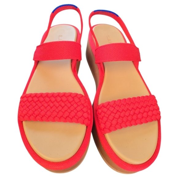 Rothy's The Lightweight Wedge Sandals Red Hot Woven 8.5 Braided Strap Like New - Picture 4 of 11